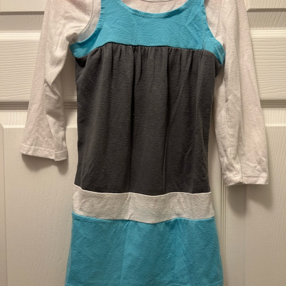 Stylish Kids Dress in Blue, Gray, and White